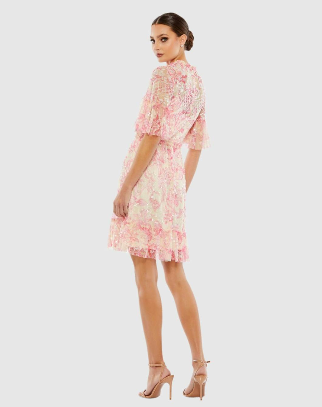 Cocktail Dresses | Women Mac Duggal Flounce Sleeve Floral Embellished Dress Blush Multi
