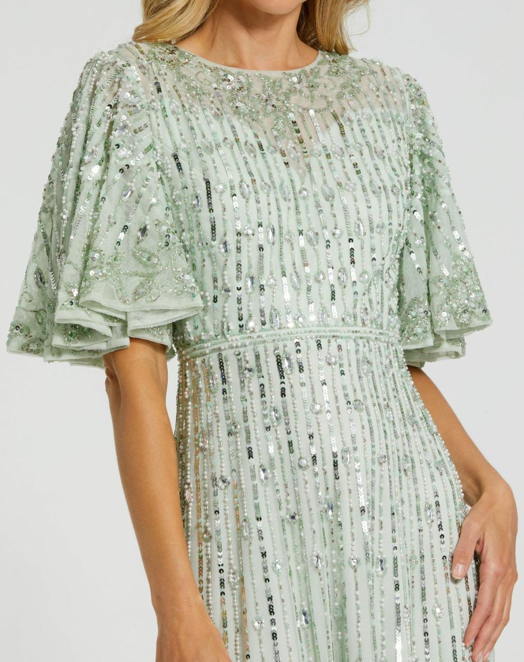 Cocktail Dresses | Women Mac Duggal Flounce Sleeve Midi Dress Sage
