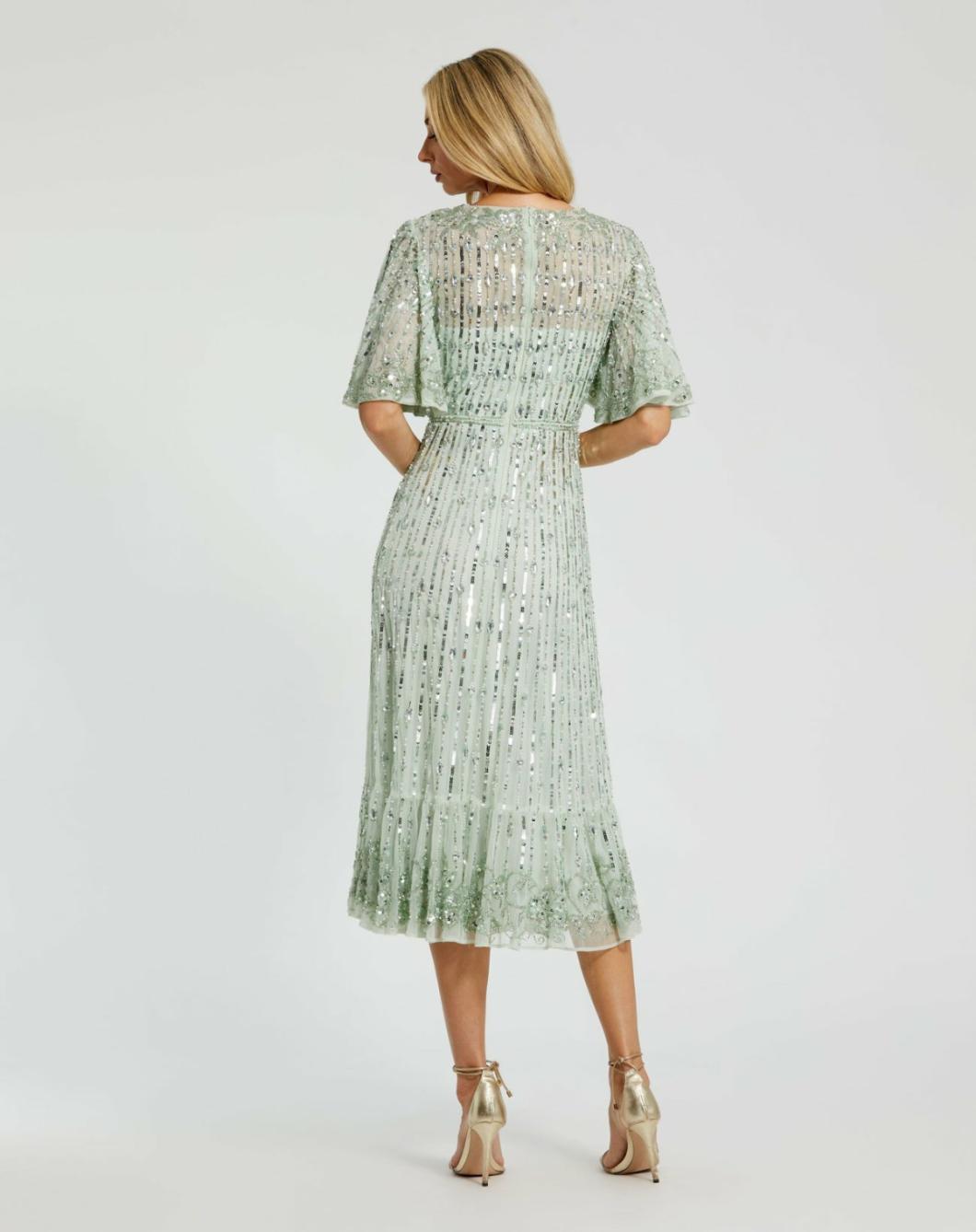 Cocktail Dresses | Women Mac Duggal Flounce Sleeve Midi Dress Sage