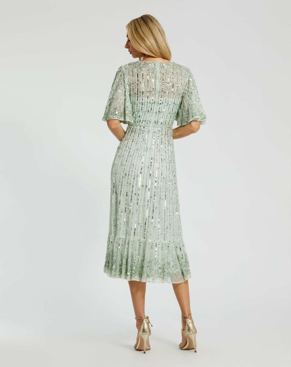 Cocktail Dresses | Women Mac Duggal Flounce Sleeve Midi Dress Sage