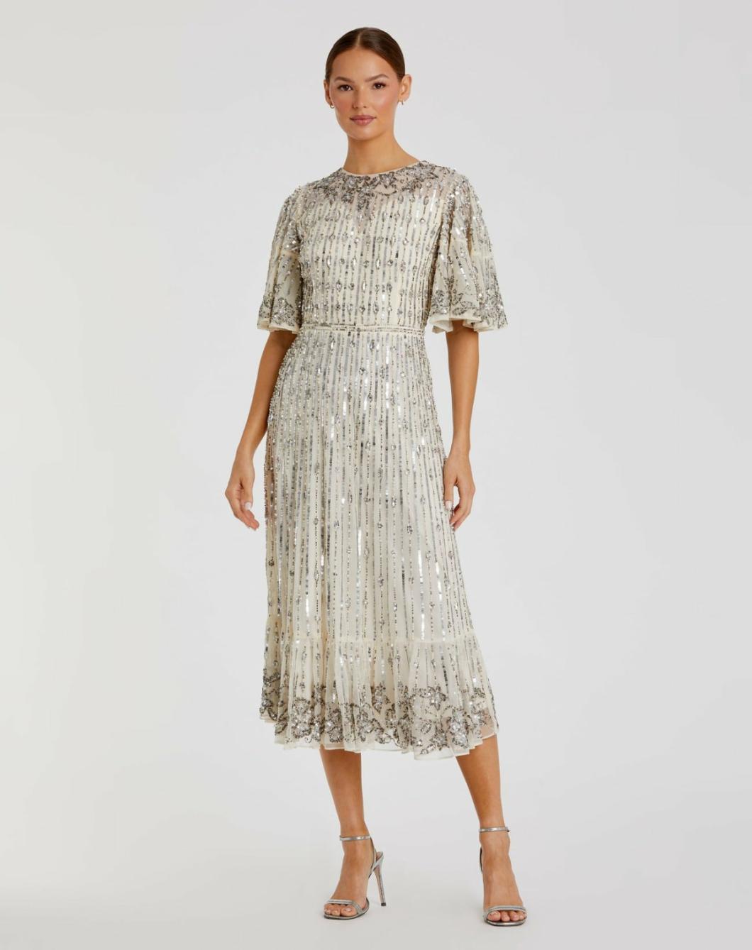 Cocktail Dresses | Women Mac Duggal Flounce Sleeve Midi Dress Sage