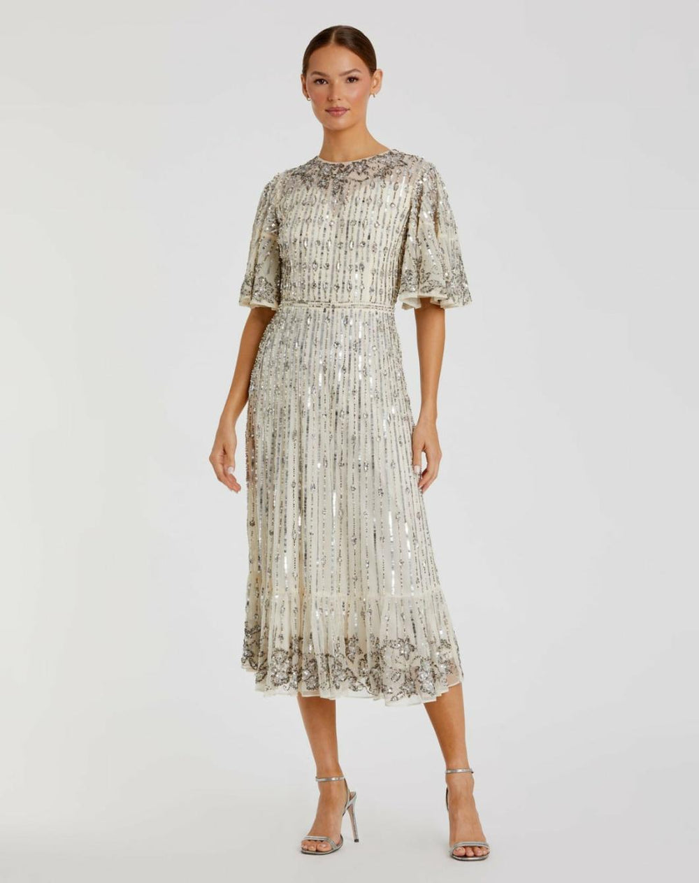 Cocktail Dresses | Women Mac Duggal Flounce Sleeve Midi Dress Sage