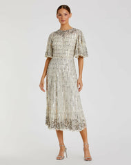 Cocktail Dresses | Women Mac Duggal Flounce Sleeve Midi Dress Sage