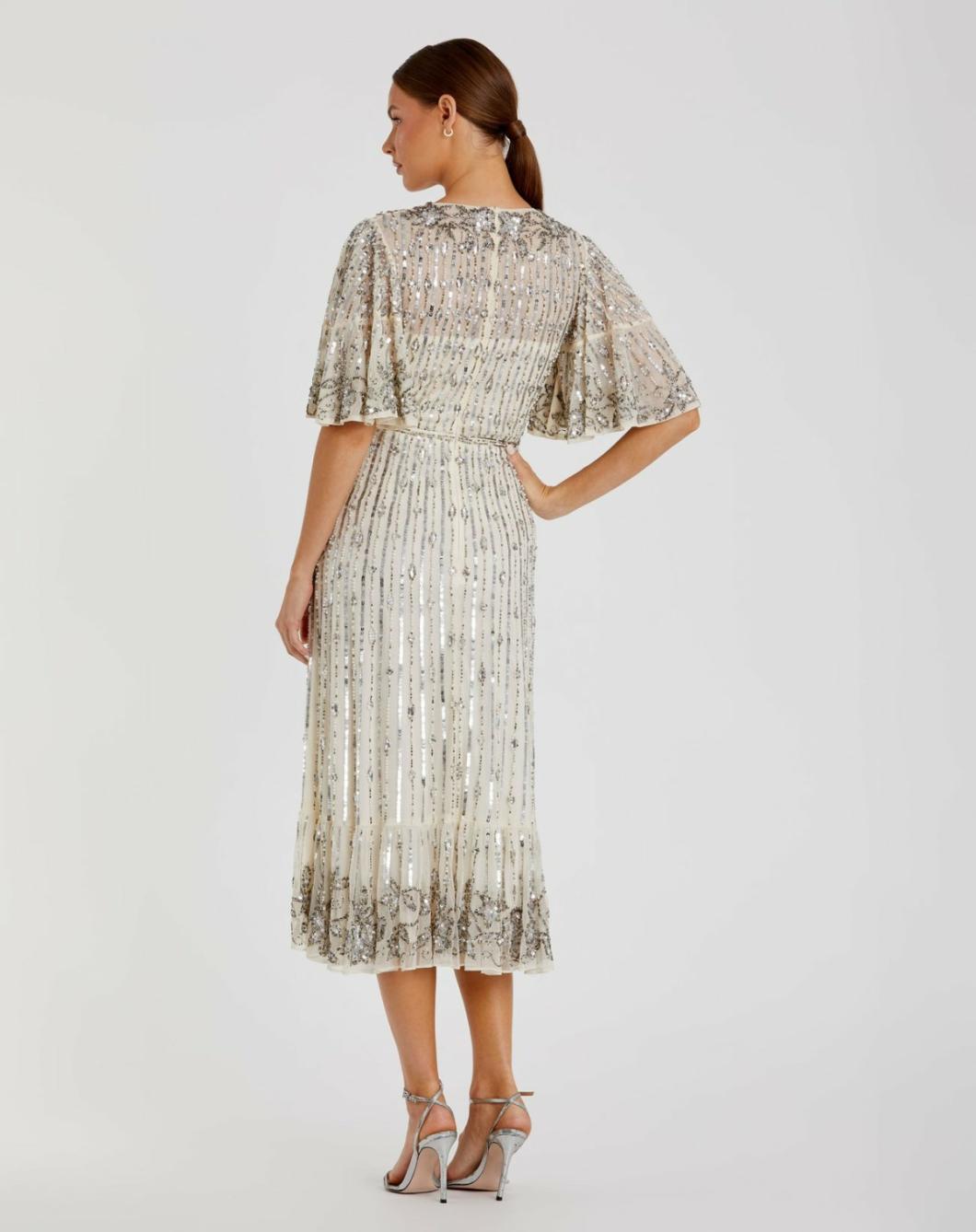 Cocktail Dresses | Women Mac Duggal Flounce Sleeve Midi Dress Sage