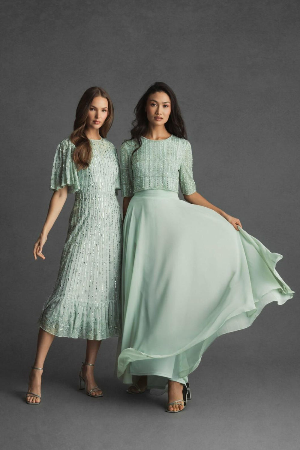 Cocktail Dresses | Women Mac Duggal Flounce Sleeve Midi Dress Sage