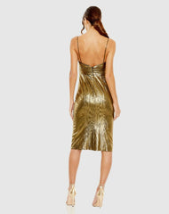 Cocktail Dresses | Women Mac Duggal Gold Metallic V Neck Midi Dress Antique Gold