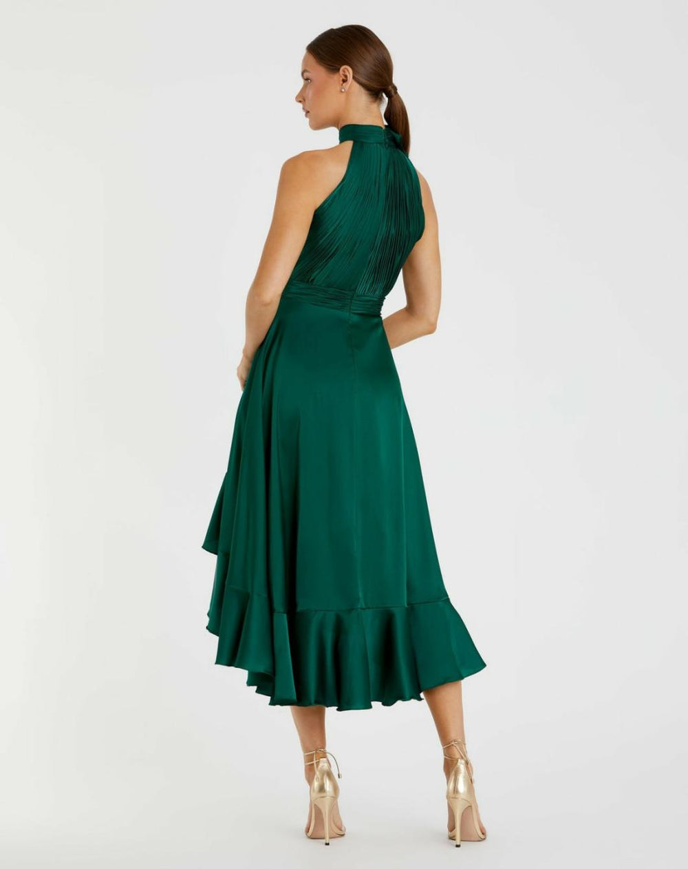 Cocktail Dresses | Women Mac Duggal Green Halter Neck Flower Detail Ruffled Midi Dress Emerald