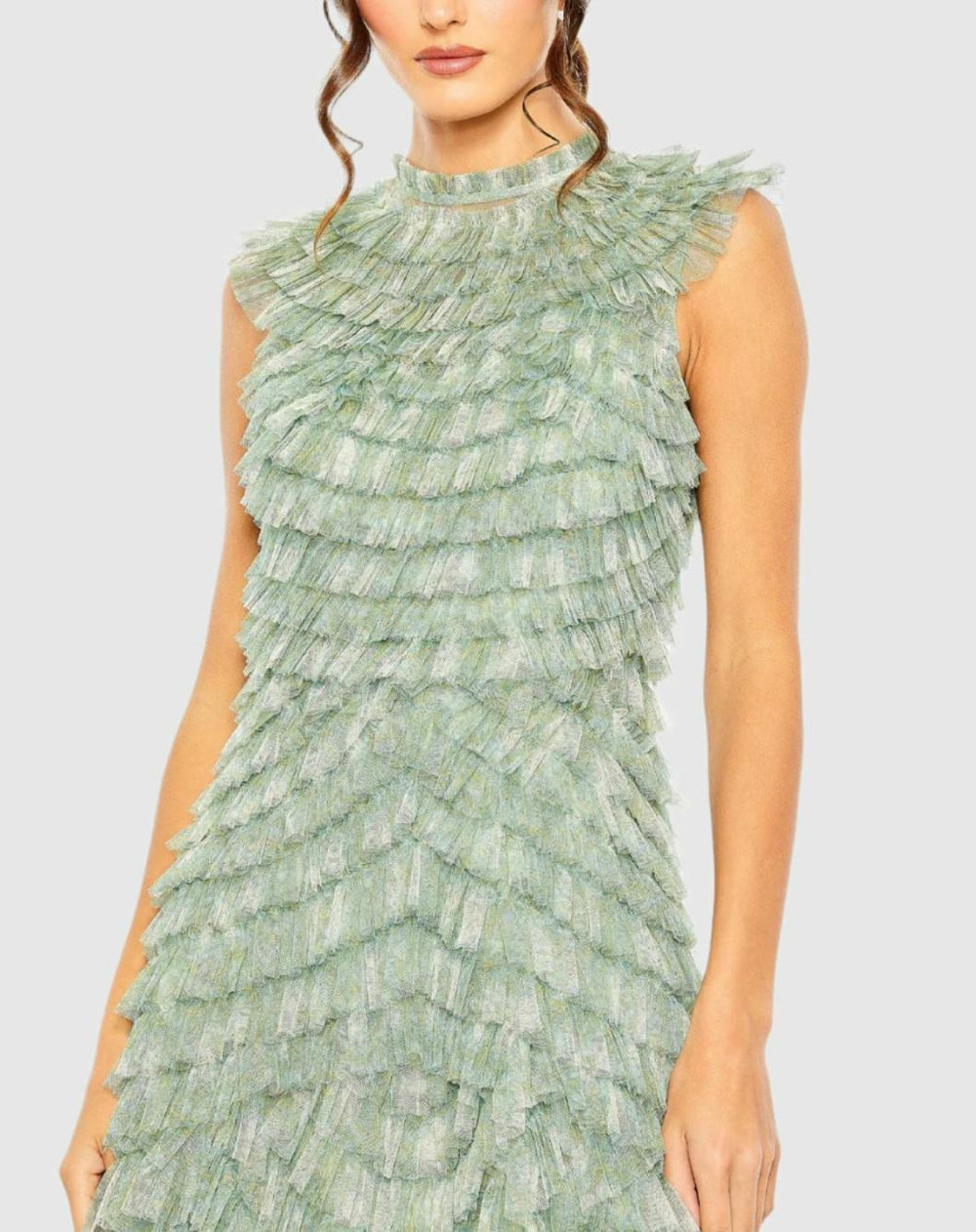 Cocktail Dresses | Women Mac Duggal Green High Neck Micro Ruffle Dress Green Multi