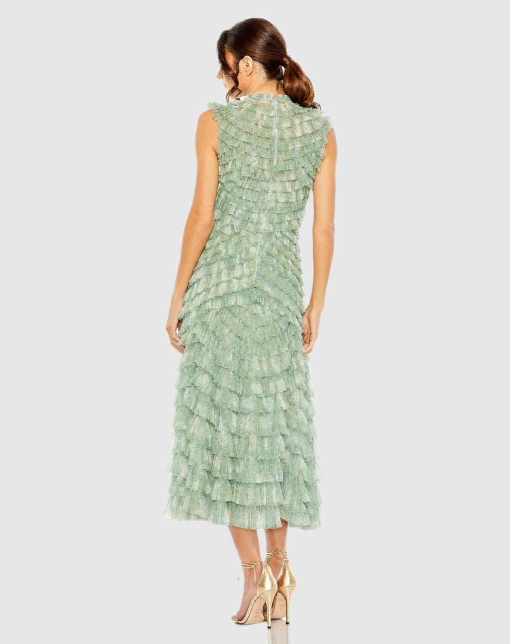 Cocktail Dresses | Women Mac Duggal Green High Neck Micro Ruffle Dress Green Multi