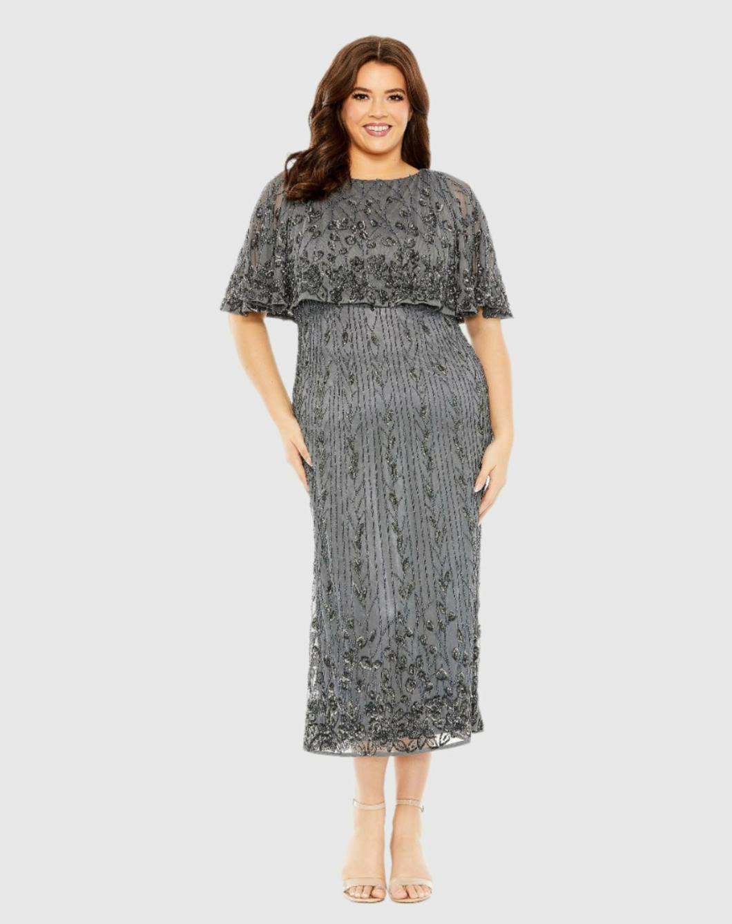 Cocktail Dresses | Women Mac Duggal High Neck Embellished Column Dress With Cape Pewter