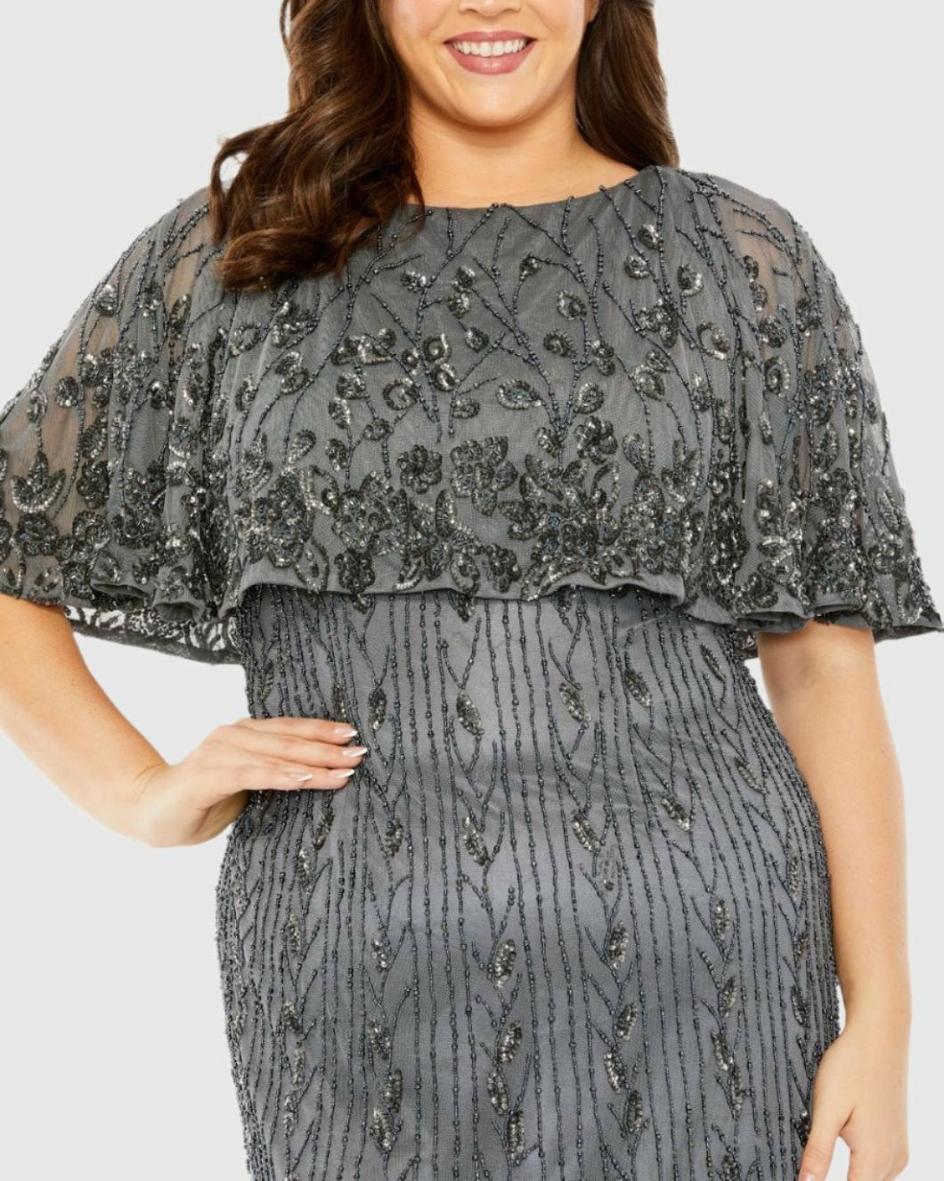 Cocktail Dresses | Women Mac Duggal High Neck Embellished Column Dress With Cape Pewter