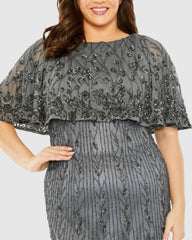 Cocktail Dresses | Women Mac Duggal High Neck Embellished Column Dress With Cape Pewter