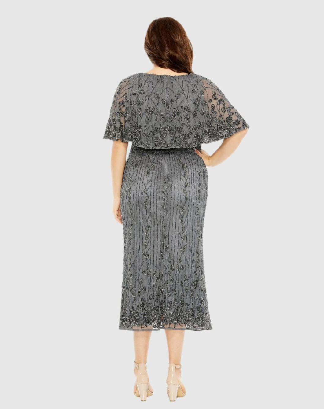 Cocktail Dresses | Women Mac Duggal High Neck Embellished Column Dress With Cape Pewter