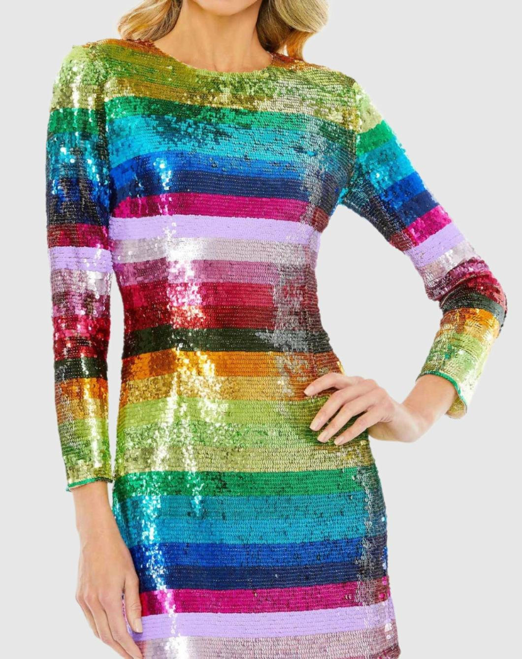 Cocktail Dresses | Women Mac Duggal Long Sleeve Sequin Rainbow Dress Multi