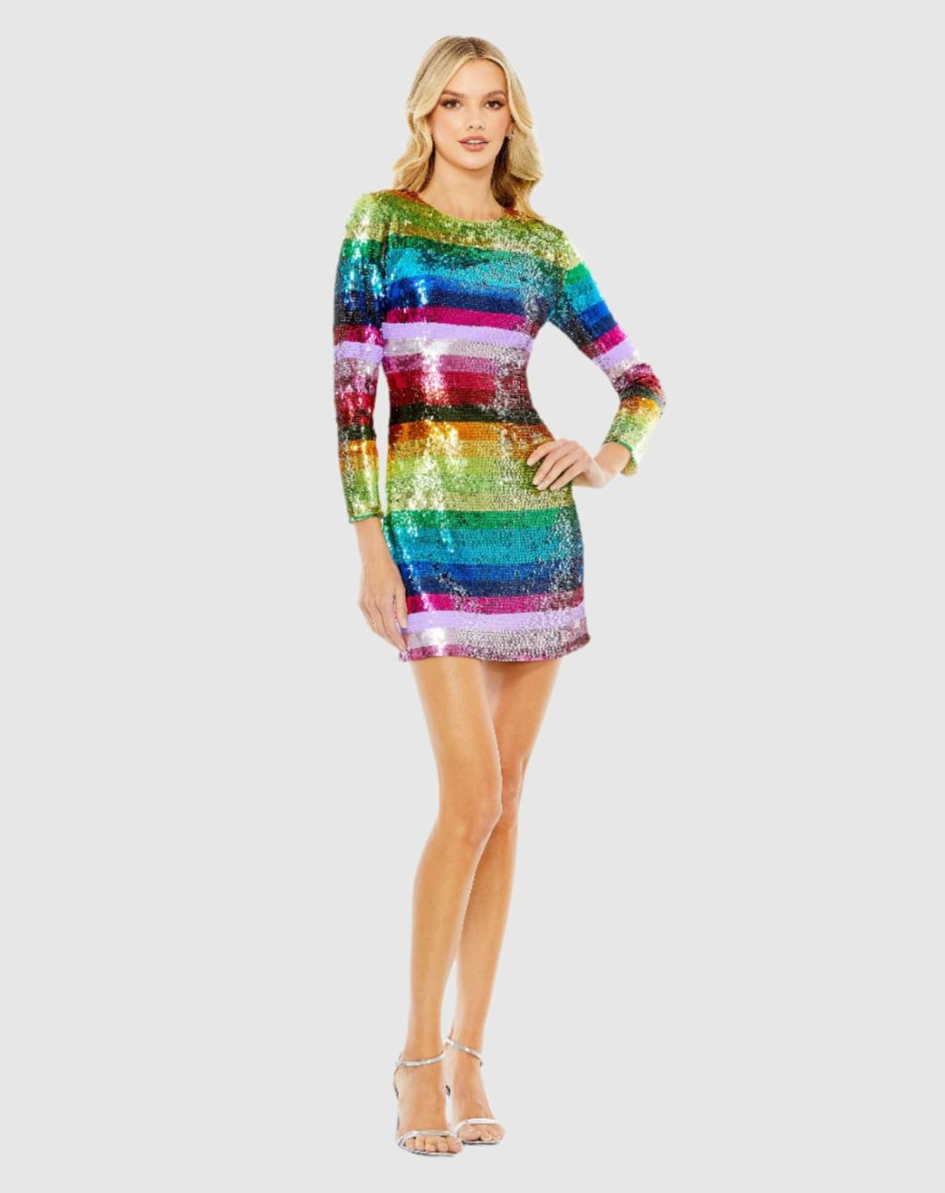 Cocktail Dresses | Women Mac Duggal Long Sleeve Sequin Rainbow Dress Multi