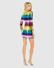 Cocktail Dresses | Women Mac Duggal Long Sleeve Sequin Rainbow Dress Multi