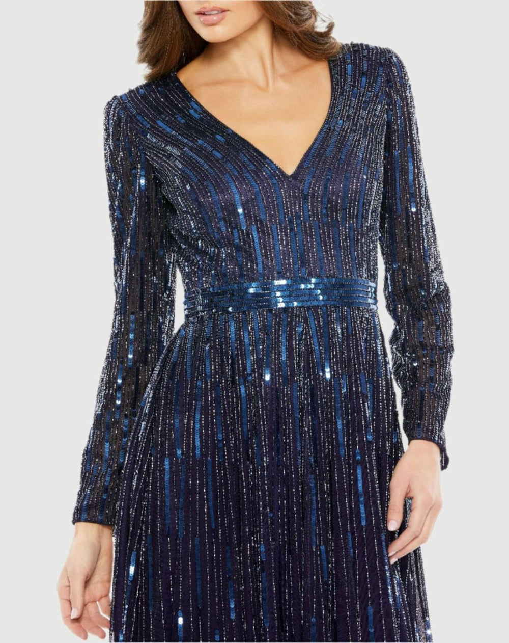 Cocktail Dresses | Women Mac Duggal Navy Long Sleeve Tea Length Dress Midnight