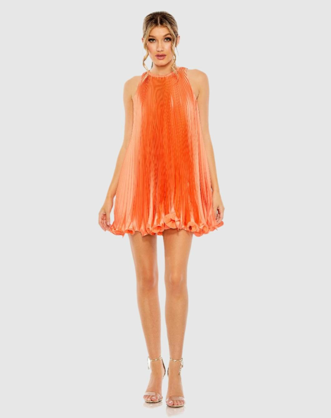 Cocktail Dresses | Women Mac Duggal Orange Pleated Halter Neck Flowy Mini Trapeze Dress Tangerine