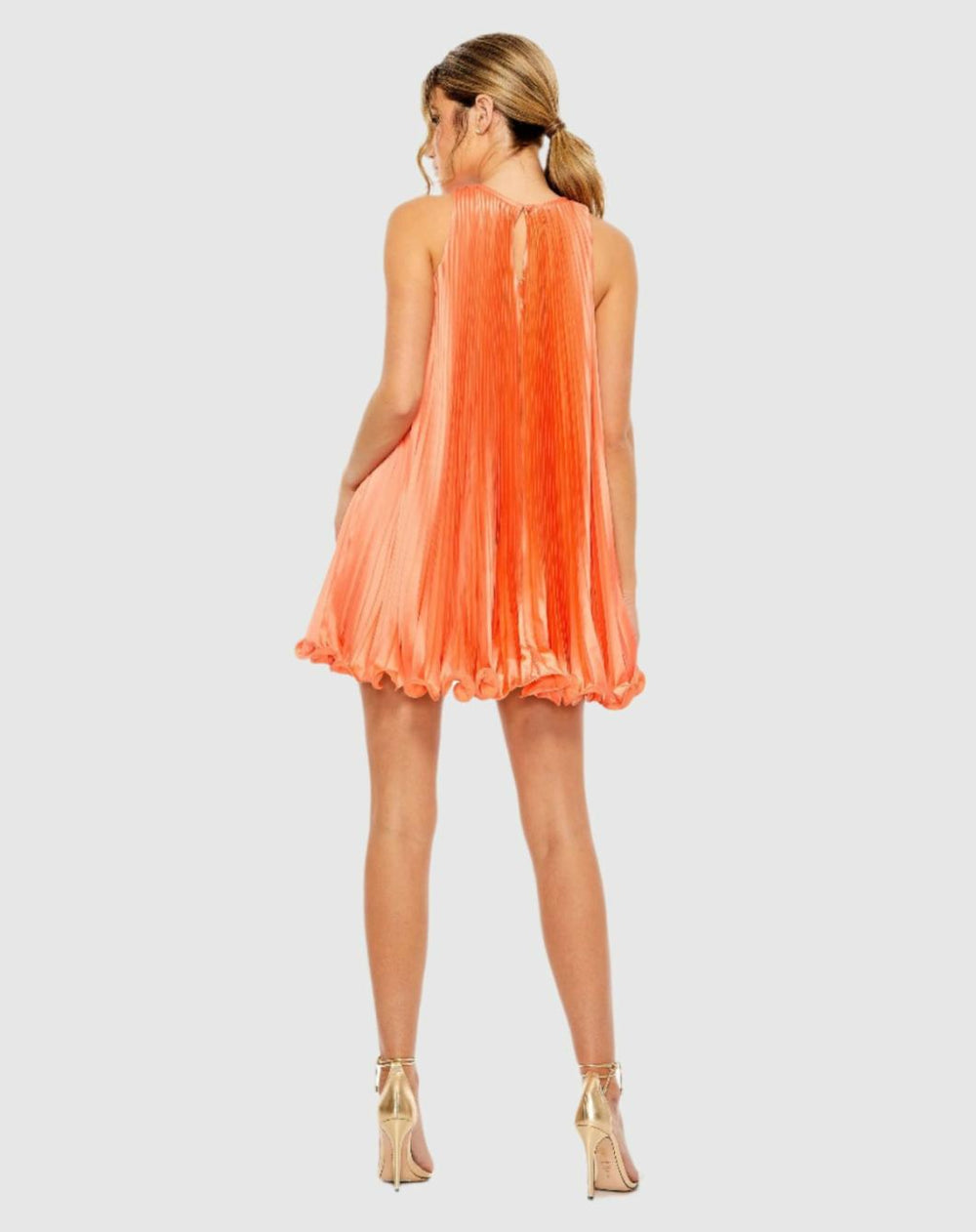 Cocktail Dresses | Women Mac Duggal Orange Pleated Halter Neck Flowy Mini Trapeze Dress Tangerine