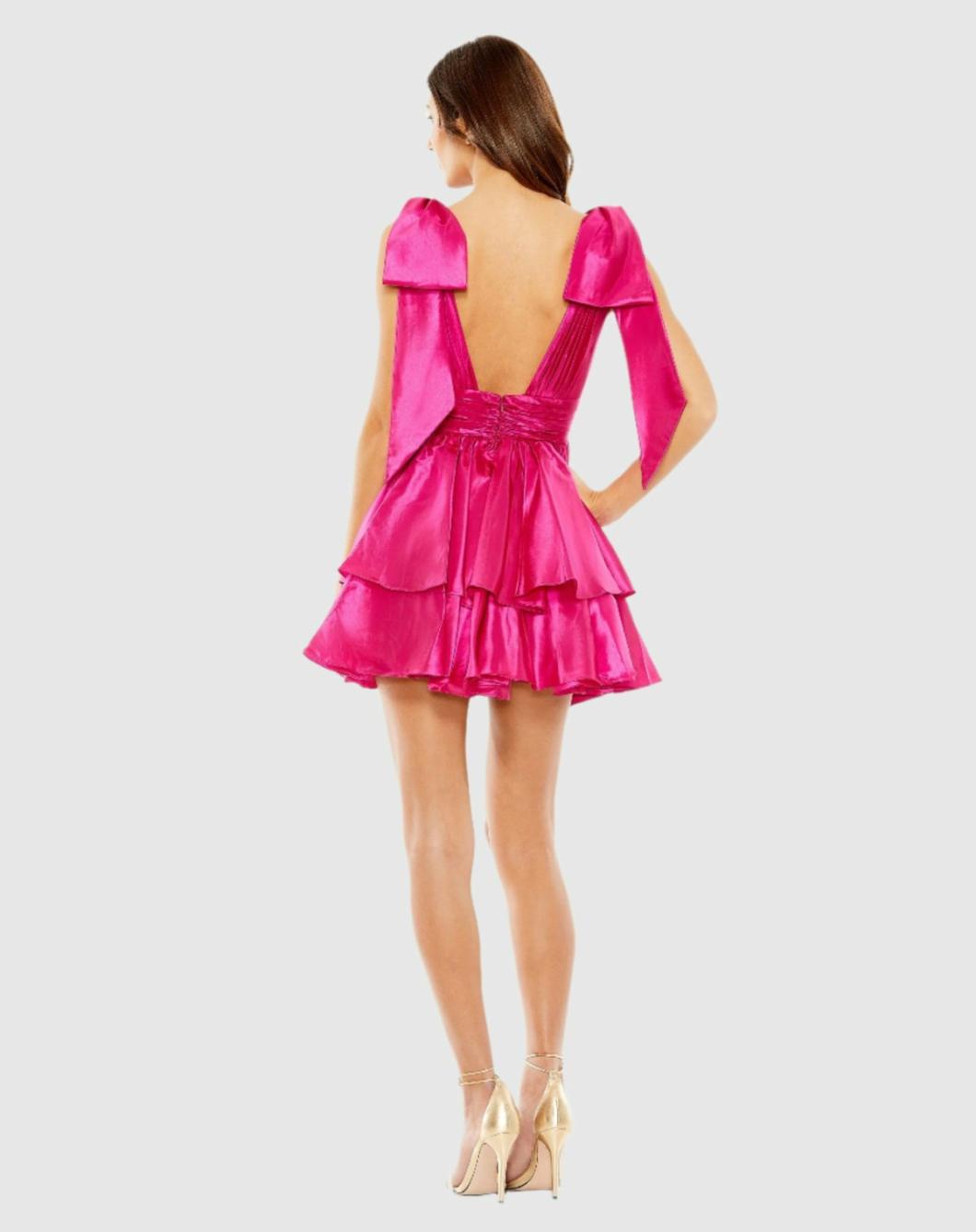 Cocktail Dresses | Women Mac Duggal Oversized Bow Deep V Ruffle Mini Dress Fuchsia