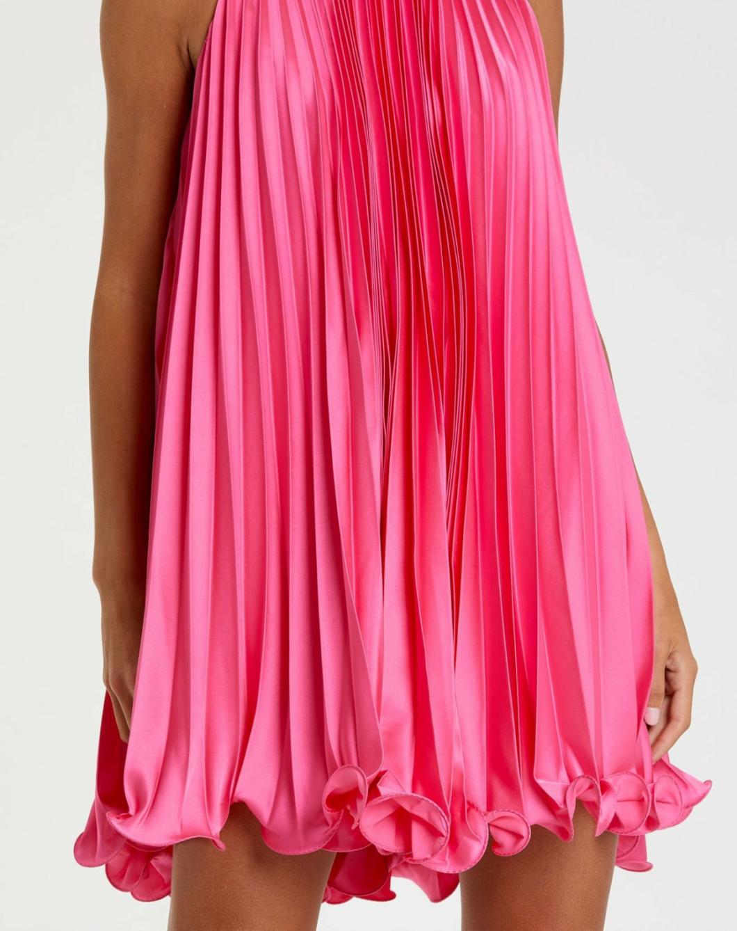 Cocktail Dresses | Women Mac Duggal Pink Pleated Halter Neck Flowy Mini Trapeze Dress Candy Pink