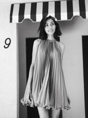 Cocktail Dresses | Women Mac Duggal Pink Pleated Halter Neck Flowy Mini Trapeze Dress Candy Pink