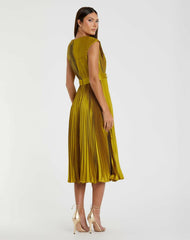 Cocktail Dresses | Women Mac Duggal Pleated Cap Sleeve Belted A Line Dress Chartreuse