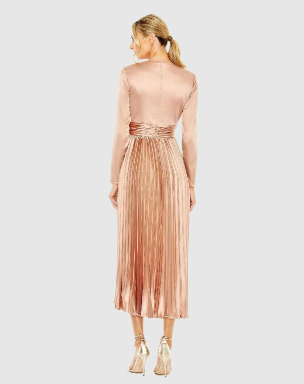 Cocktail Dresses | Women Mac Duggal Pleated Long Sleeve V-Neck Dress Rose