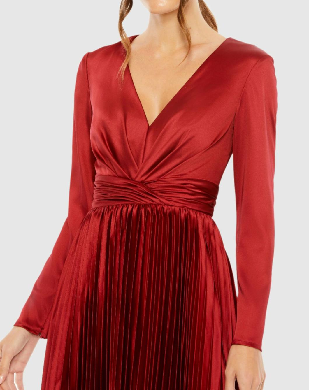 Cocktail Dresses | Women Mac Duggal Pleated Long Sleeve V-Neck Dress Rose