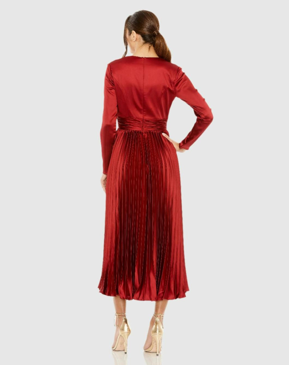 Cocktail Dresses | Women Mac Duggal Pleated Long Sleeve V-Neck Dress Rose