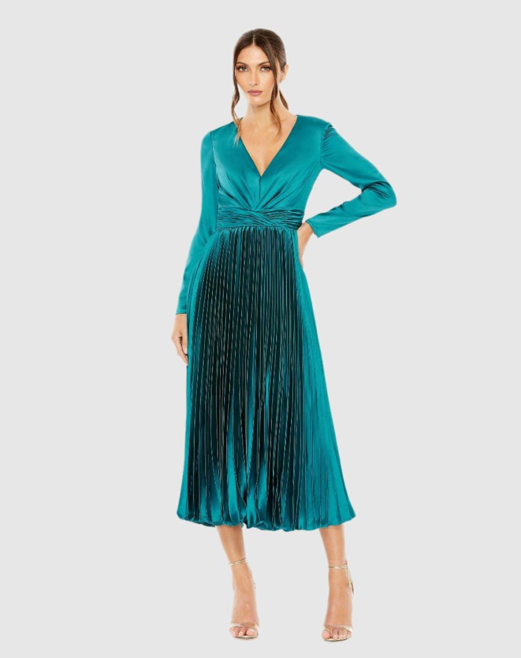 Cocktail Dresses | Women Mac Duggal Pleated Long Sleeve V-Neck Dress Rose