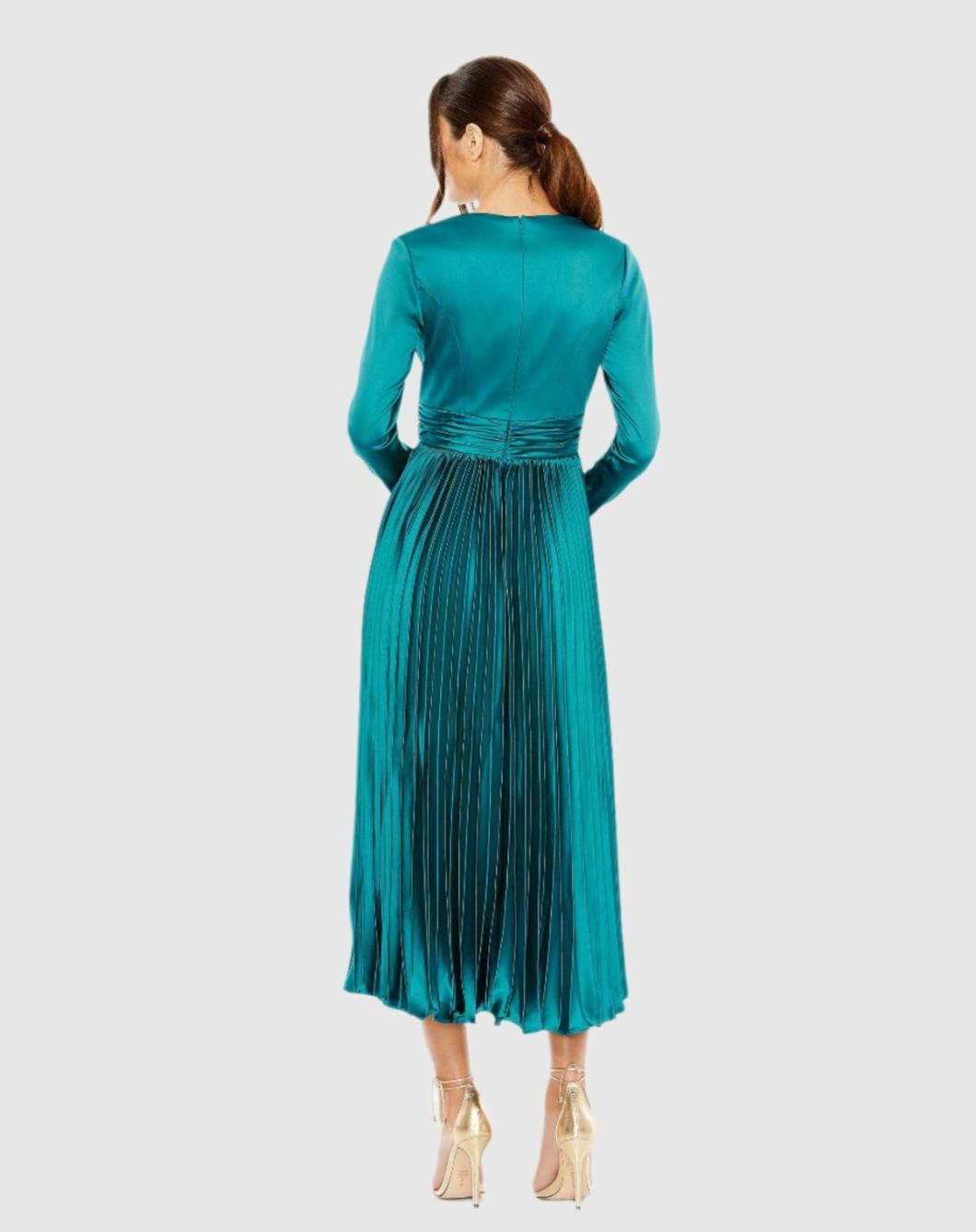 Cocktail Dresses | Women Mac Duggal Pleated Long Sleeve V-Neck Dress Rose