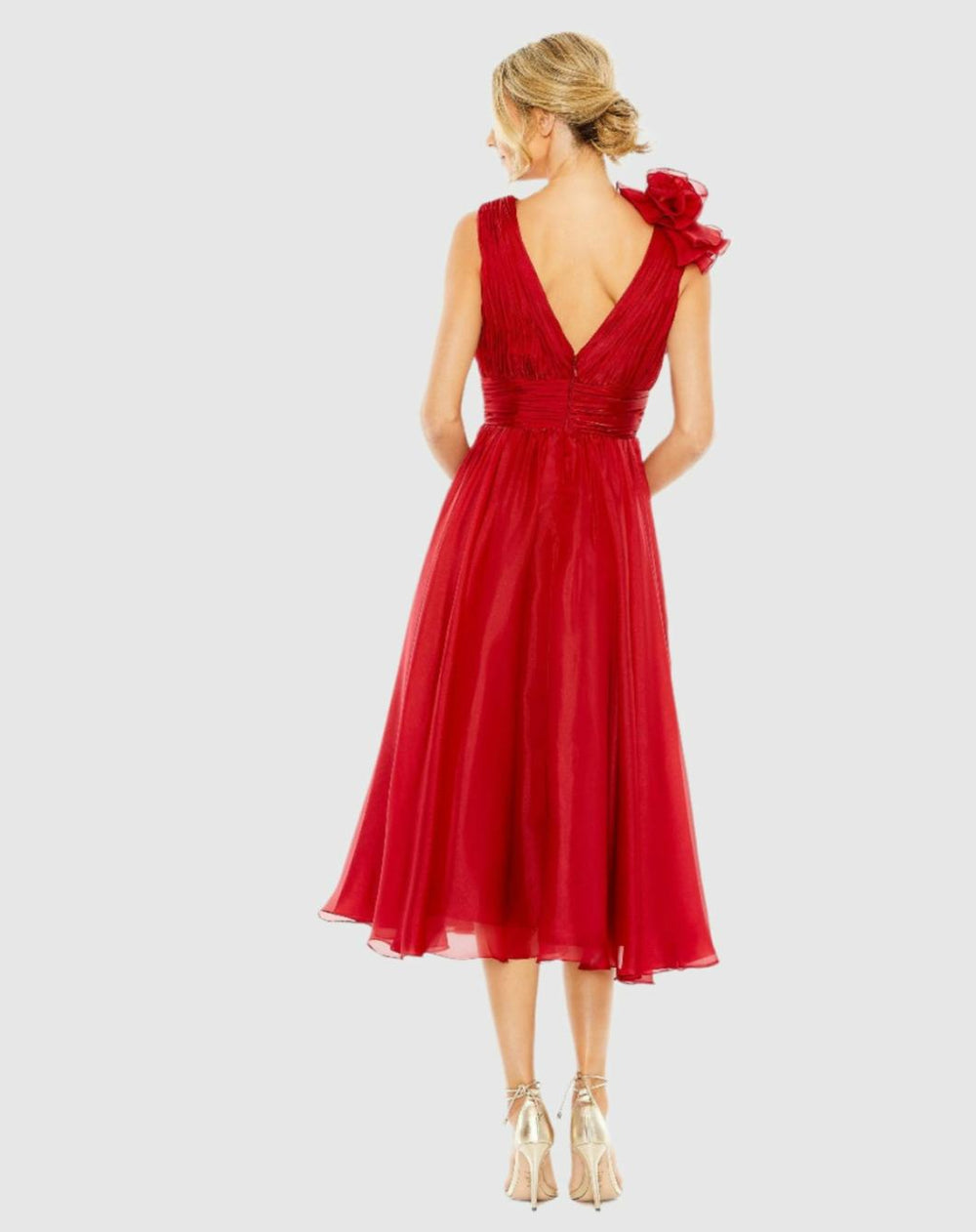 Cocktail Dresses | Women Mac Duggal Red Sleeveless Chiffon A-Line Tea Length Cocktail Dress Wine