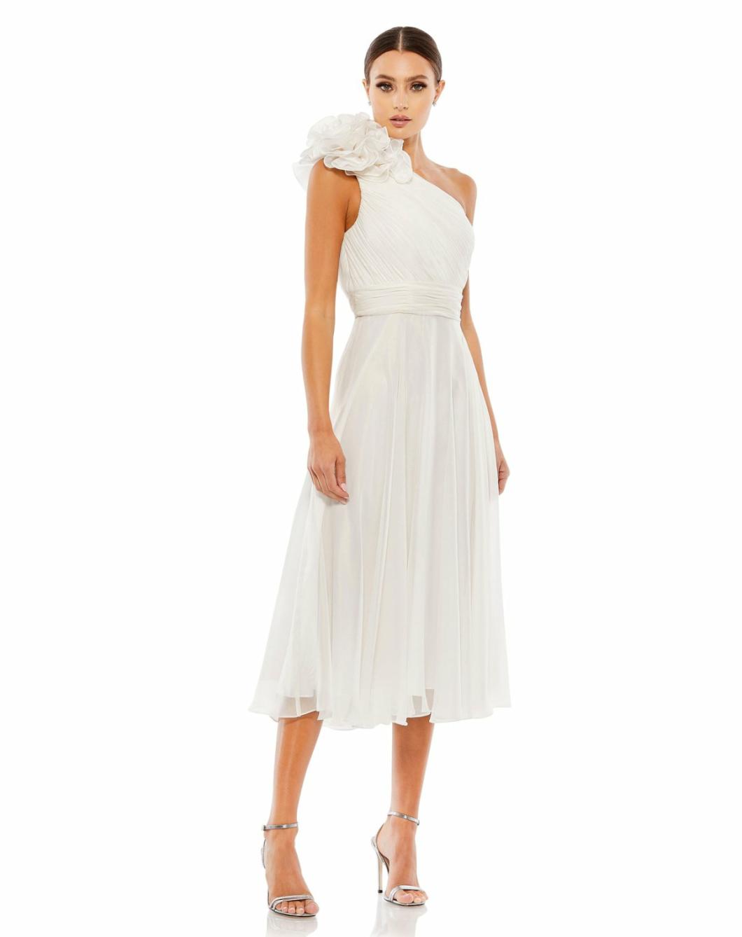 Cocktail Dresses | Women Mac Duggal Rosette One Shoulder Tea Length Dress White