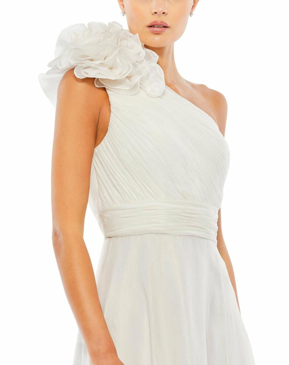 Cocktail Dresses | Women Mac Duggal Rosette One Shoulder Tea Length Dress White