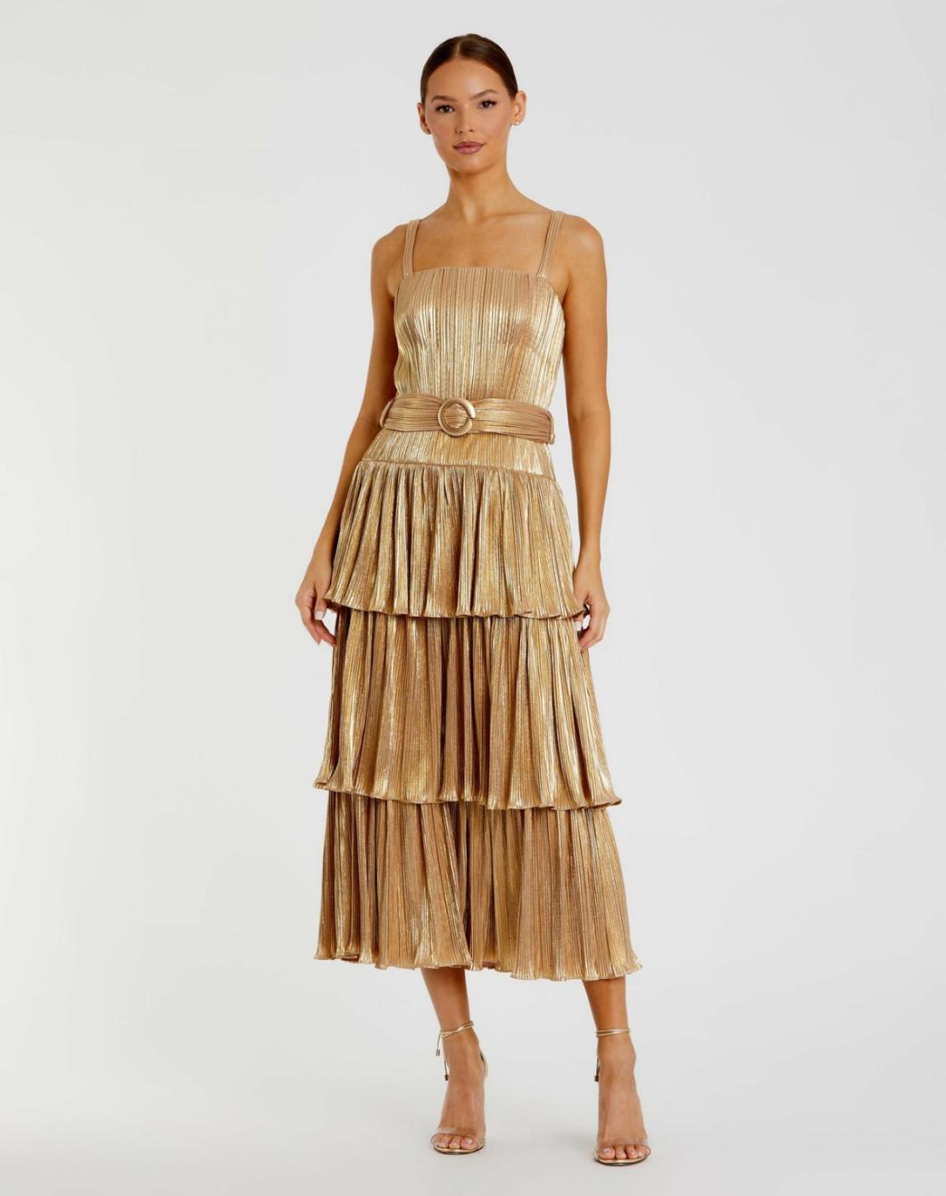 Cocktail Dresses | Women Mac Duggal Ruffle Tiered Buckle Detail Dress Gold