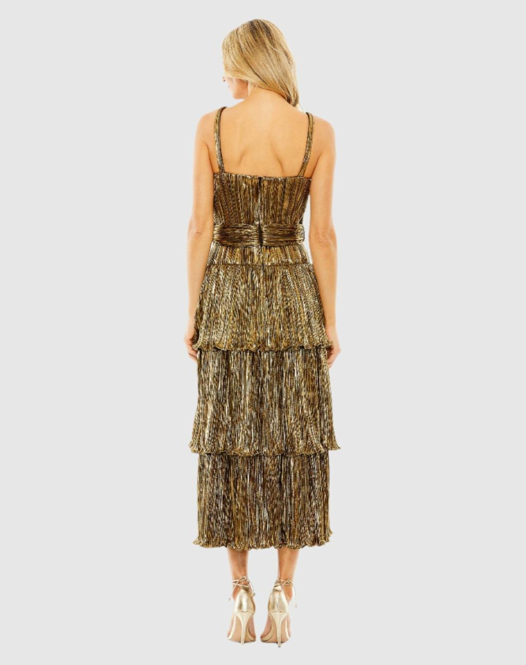 Cocktail Dresses | Women Mac Duggal Ruffle Tiered Buckle Detail Dress Gold