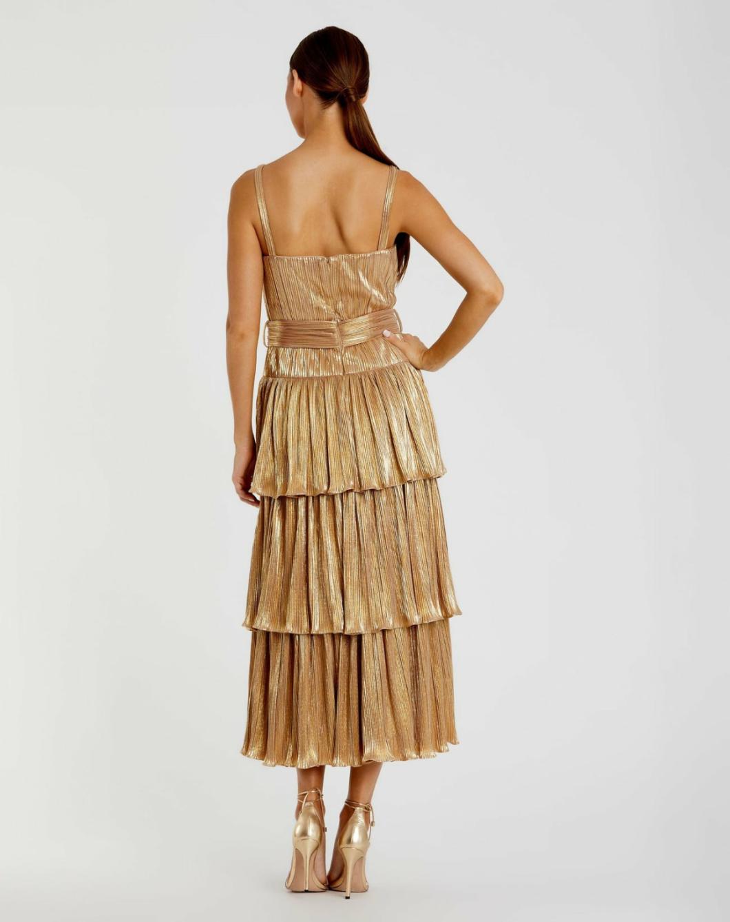 Cocktail Dresses | Women Mac Duggal Ruffle Tiered Buckle Detail Dress Gold