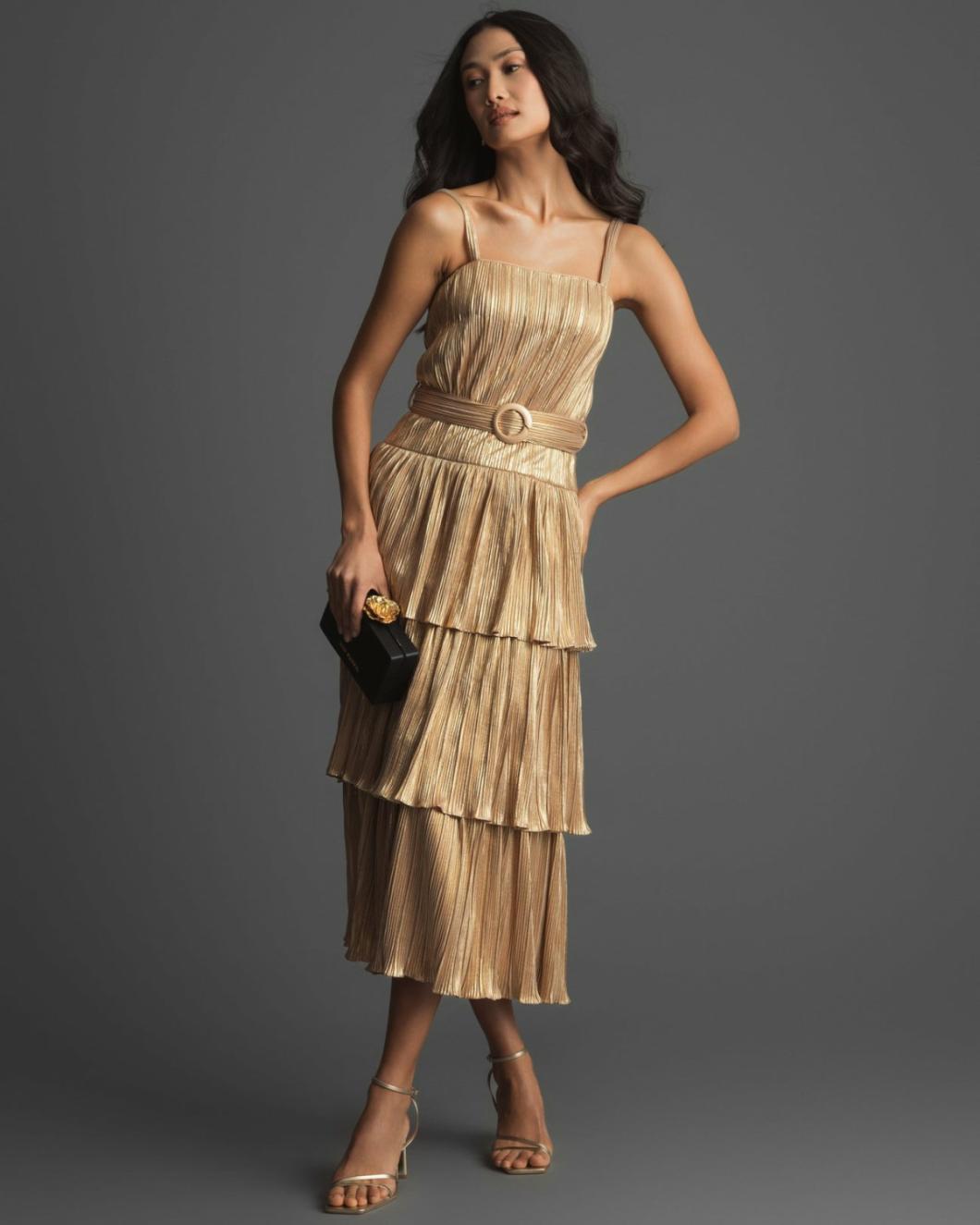 Cocktail Dresses | Women Mac Duggal Ruffle Tiered Buckle Detail Dress Gold