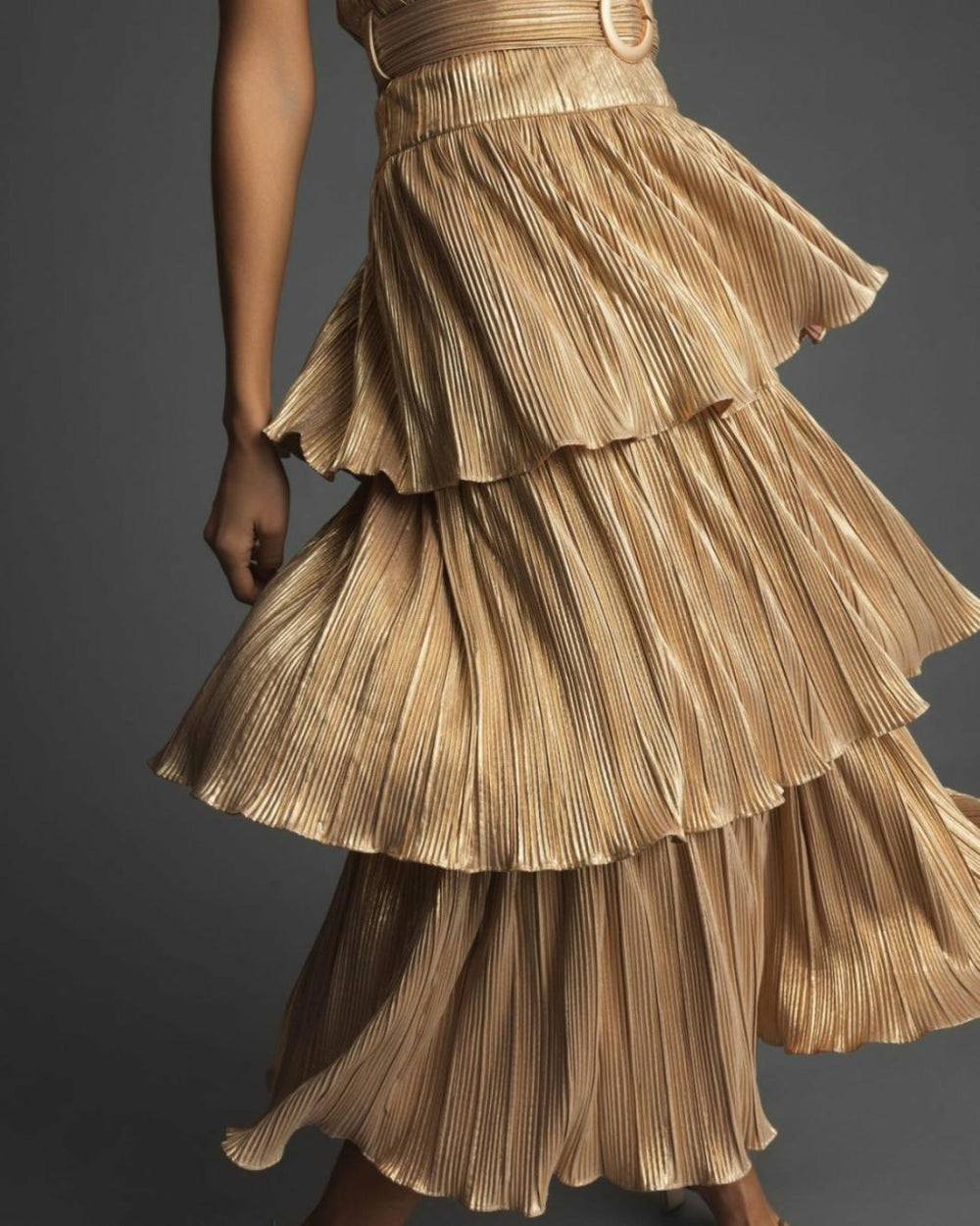 Cocktail Dresses | Women Mac Duggal Ruffle Tiered Buckle Detail Dress Gold