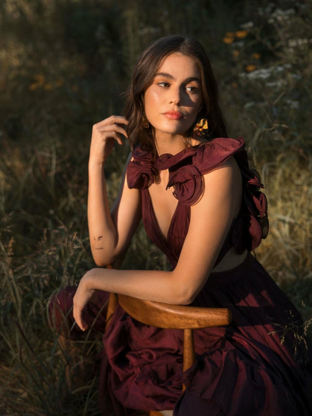 Cocktail Dresses | Women Mac Duggal Ruffle Tiered Cut-Out Chiffon Dress Bordeaux