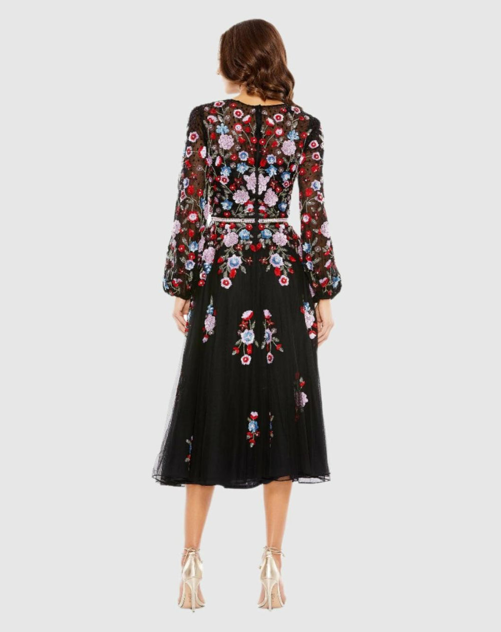 Cocktail Dresses | Women Mac Duggal Sequined Floral High Neck Puff Sleeve Cocktail Dress Black Multi