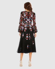 Cocktail Dresses | Women Mac Duggal Sequined Floral High Neck Puff Sleeve Cocktail Dress Black Multi