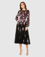 Cocktail Dresses | Women Mac Duggal Sequined Floral High Neck Puff Sleeve Cocktail Dress Black Multi