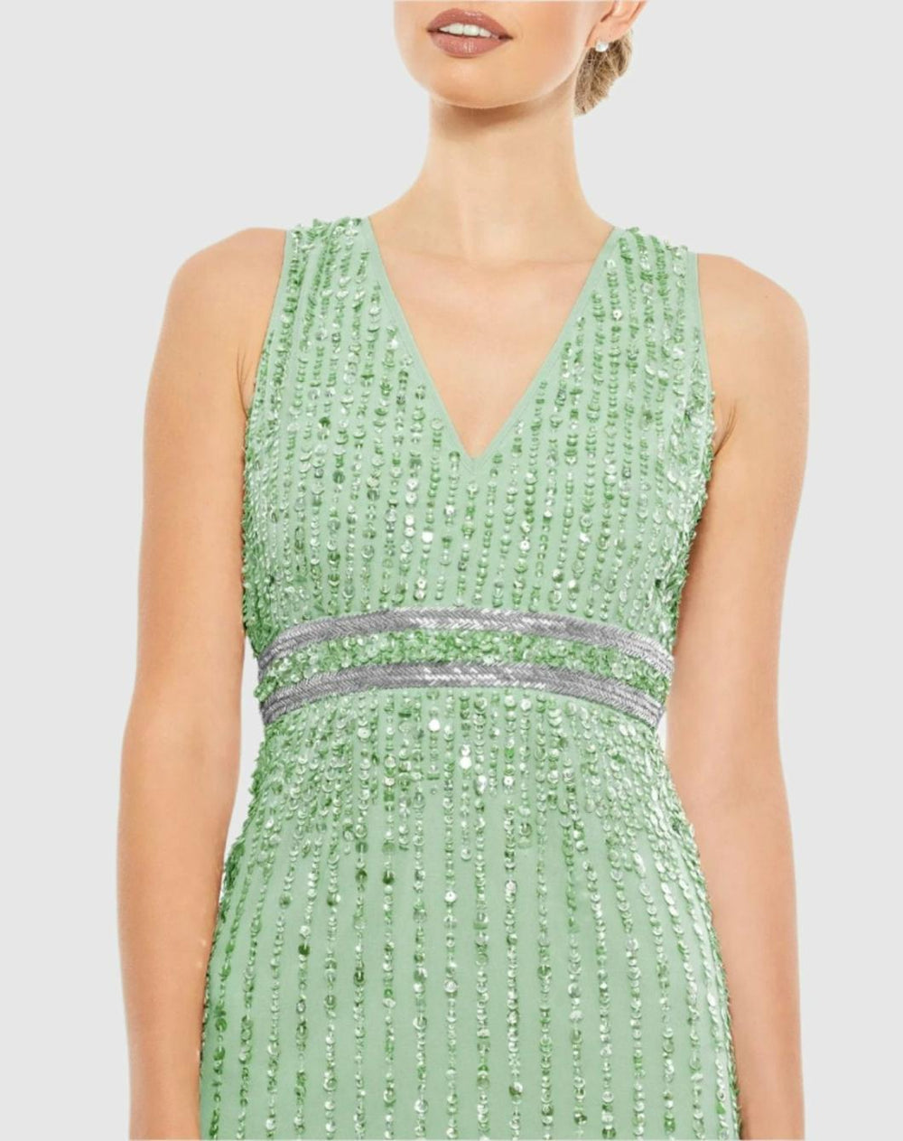 Cocktail Dresses | Women Mac Duggal Sequined Sleeveless V-Neck Midi Sheath Dress Nude