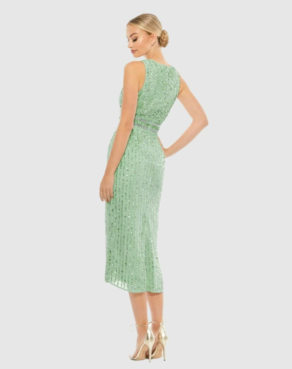 Cocktail Dresses | Women Mac Duggal Sequined Sleeveless V-Neck Midi Sheath Dress Nude