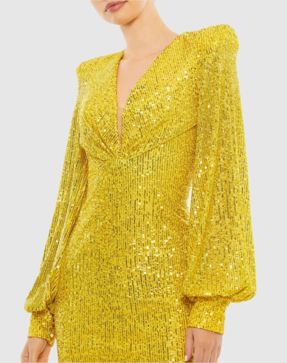 Cocktail Dresses | Women Mac Duggal Sequined Structured Bishop Sleeve Midi Dress Magenta