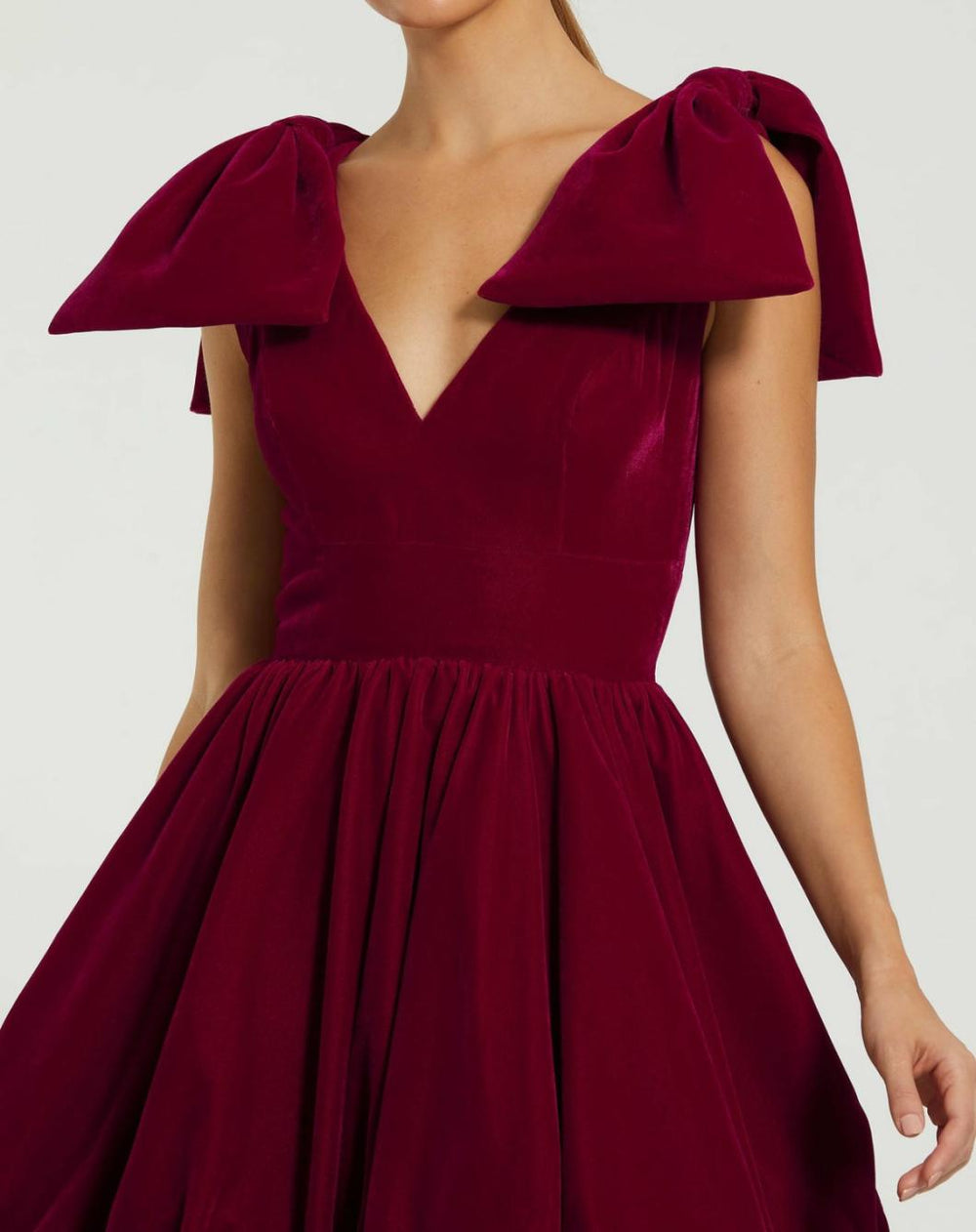 Cocktail Dresses | Women Mac Duggal Shoulder Bow Velvet Bubble Mini Dress Berry