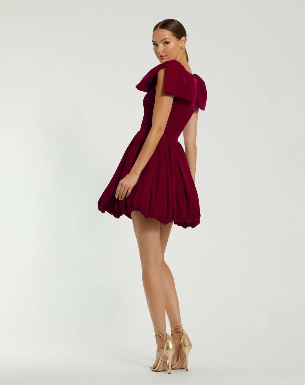 Cocktail Dresses | Women Mac Duggal Shoulder Bow Velvet Bubble Mini Dress Berry