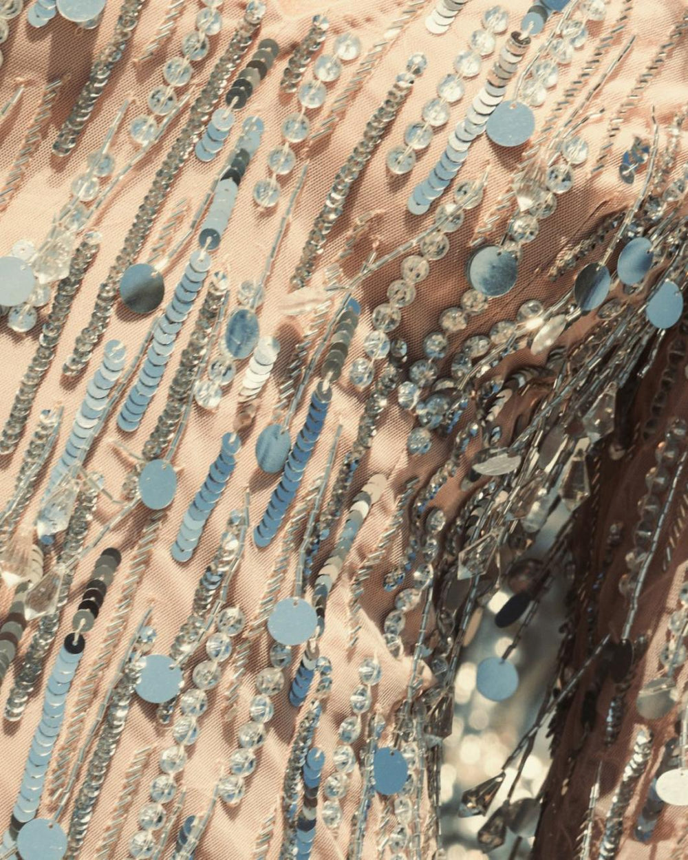 Cocktail Dresses | Women Mac Duggal Silver Long Sleeve Beaded Fringe Plunge Neck Dress Nude Silver